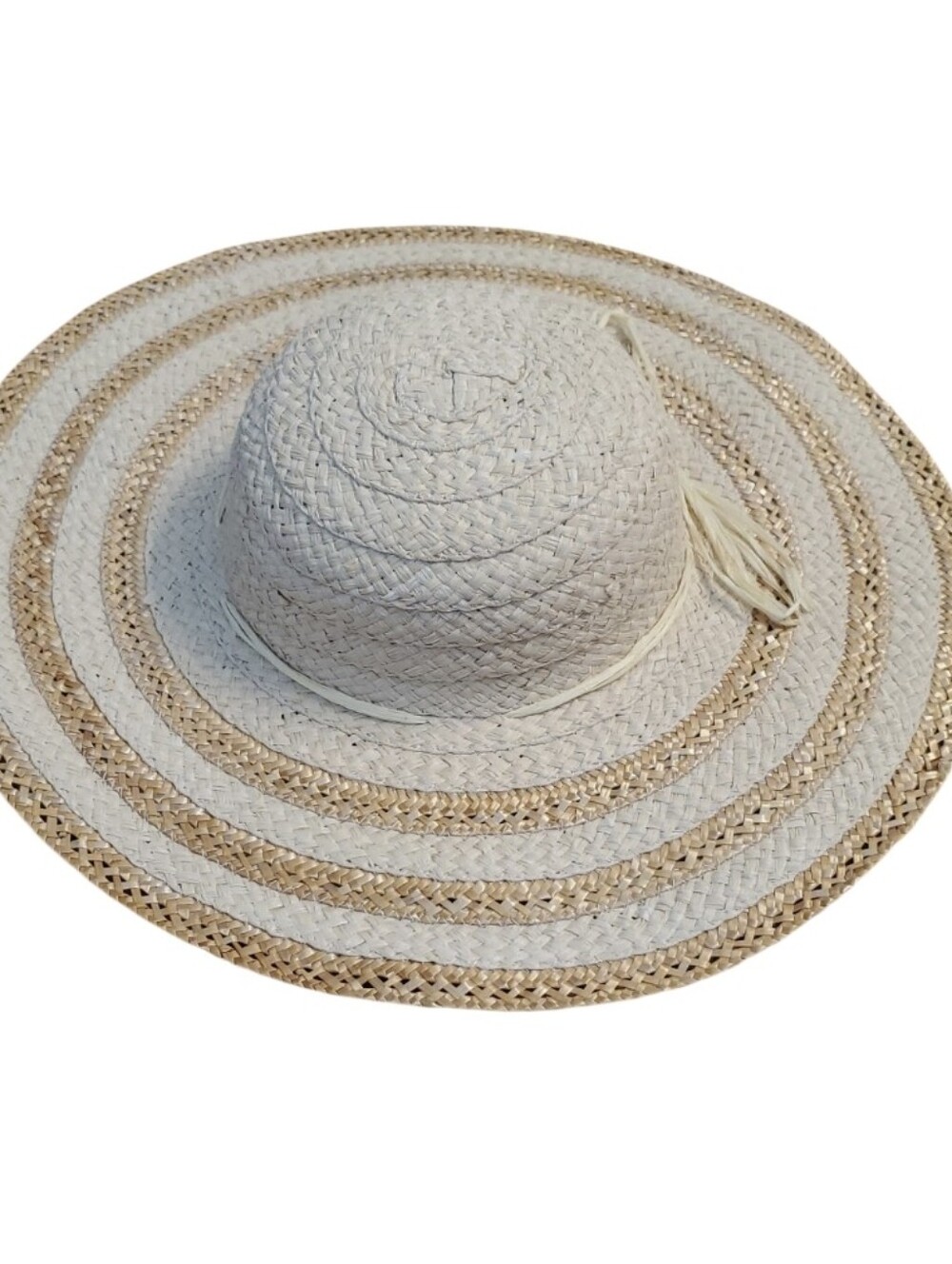 Betmar Italian Vintage Straw Sun Hat with Neutral Striped Design